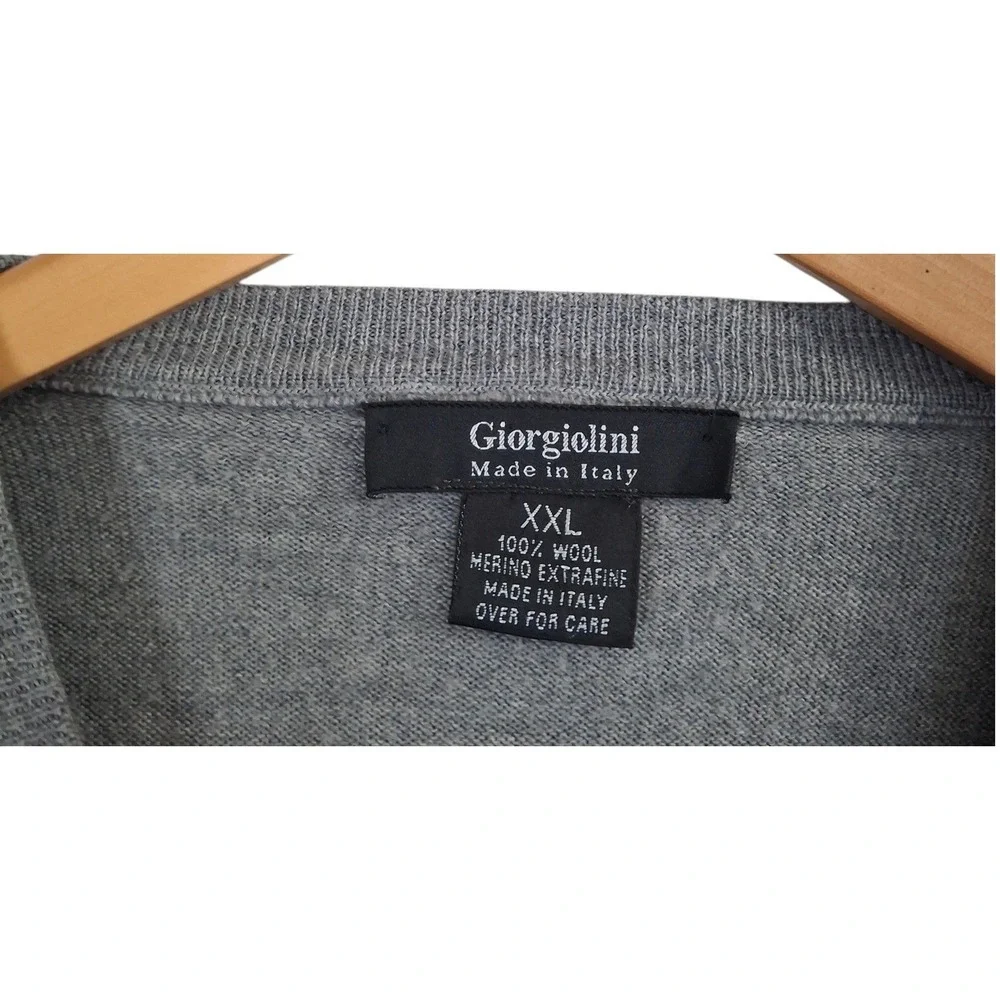 Giorgiolini V-Neck Sweater Mens XXL Gray 100% Extra fine Merino Wool Made Italy